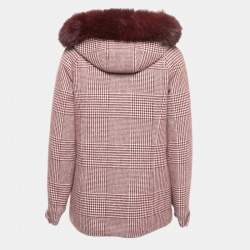 Pre Owned Loro Piana Burgundy Cashmere Fur Trimmed Hood Icery Short Water Jacket M