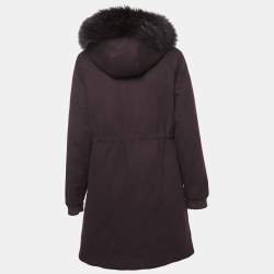 Pre Owned Loro Piana Purple Cashmere Fur Trimmed Hood Icery Long Coat S