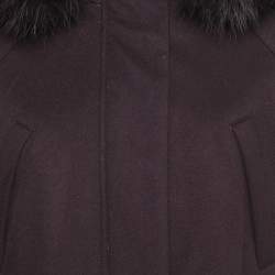 Pre Owned Loro Piana Purple Cashmere Fur Trimmed Hood Icery Long Coat S
