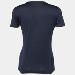 Pre Owned Loro Piana Navy Blue Cotton Knit Round Neck T-Shirt S
