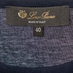 Pre Owned Loro Piana Navy Blue Cotton Knit Round Neck T-Shirt S