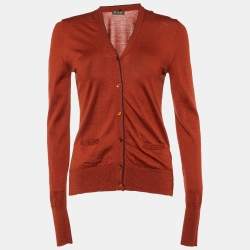 Loro Piana Burnt Orange Cotton Knit Button Front Cardigan S