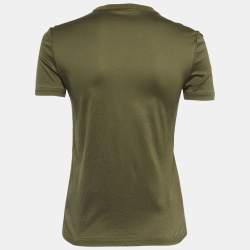 Pre Owned Loro Piana Olive Green Logo Embroidered Cotton Knit Fitted T-Shirt S