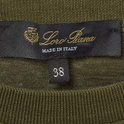 Pre Owned Loro Piana Olive Green Logo Embroidered Cotton Knit Fitted T-Shirt S