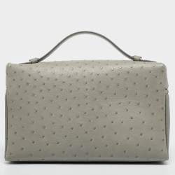 Pre Owned Loro Piana Light Green Ostrich Leather Extra Pocket L27 Pouch Bag