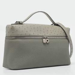 Pre Owned Loro Piana Light Green Ostrich Leather Extra Pocket L27 Pouch Bag