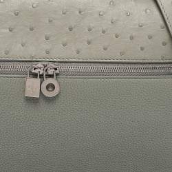 Pre Owned Loro Piana Light Green Ostrich Leather Extra Pocket L27 Pouch Bag