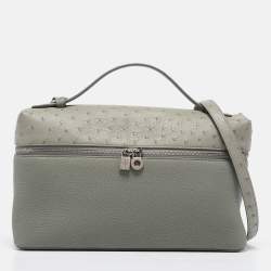 Pre Owned Loro Piana Light Green Ostrich Leather Extra Pocket L27 Pouch Bag