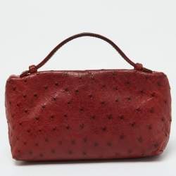 Pre Owned Loro Piana Brick Brown Ostrich Zip Pouch