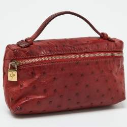 Pre Owned Loro Piana Brick Brown Ostrich Zip Pouch