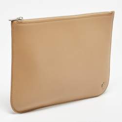 Loro Piana Beige Leather Zip Flat Pouch 
