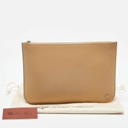 Loro Piana Beige Leather Zip Flat Pouch 
