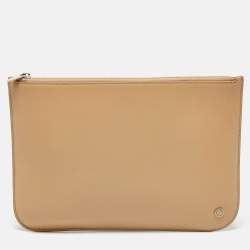 Loro Piana Beige Leather Zip Flat Pouch 