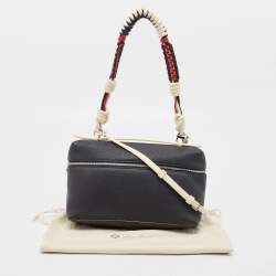 Loro Piana Blue Marine/White Leather Braided Extra Pocket L27 Pouch Bag