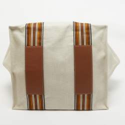 Loro Piana Beige/Brown Canvas Medium Cube The Suitcase Stripe Tote