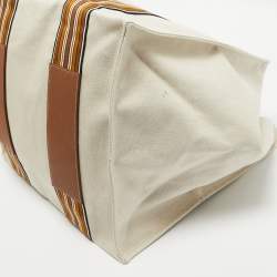 Loro Piana Beige/Brown Canvas Medium Cube The Suitcase Stripe Tote