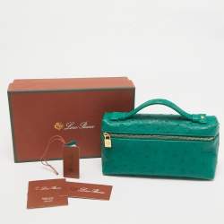Pre Owned Loro Piana Green Ostrich Zip L19 Pouch