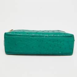 Pre Owned Loro Piana Green Ostrich Zip L19 Pouch
