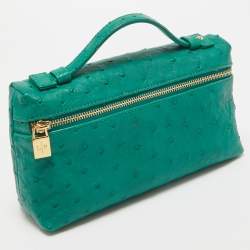 Pre Owned Loro Piana Green Ostrich Zip L19 Pouch