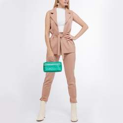 Pre Owned Loro Piana Green Ostrich Zip L19 Pouch