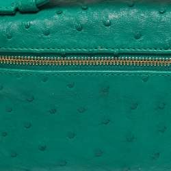 Pre Owned Loro Piana Green Ostrich Zip L19 Pouch