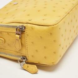 Pre Owned Loro Piana Yellow Ostrich Mini Clui Crossbody Bag