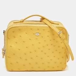 Pre Owned Loro Piana Yellow Ostrich Mini Clui Crossbody Bag