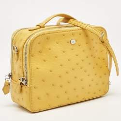 Pre Owned Loro Piana Yellow Ostrich Mini Clui Crossbody Bag