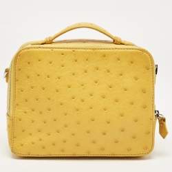 Pre Owned Loro Piana Yellow Ostrich Mini Clui Crossbody Bag