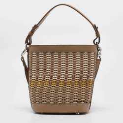 Pre Owned Loro Piana Beige Leather Woven  Bucket Bag