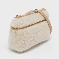Pre Owned Loro Piana Beige/Off White Leather and Wool Extra Pocket L19 Pouch Bag