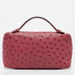 Pre Owned Loro Piana Fuchsia Pink Ostrich Leather Extra Pocket L19 Pouch