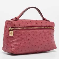 Pre Owned Loro Piana Fuchsia Pink Ostrich Leather Extra Pocket L19 Pouch
