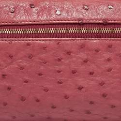 Pre Owned Loro Piana Fuchsia Pink Ostrich Leather Extra Pocket L19 Pouch
