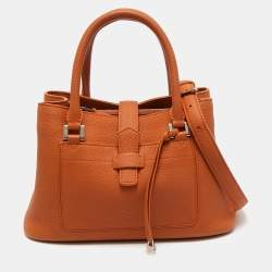 Loro Piana Orange Leather Bellevue Odessa Tote