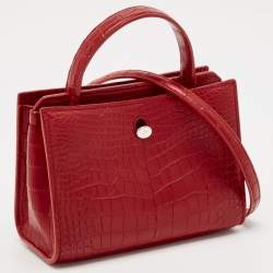 Loro Piana Red Croc Embossed Leather Cluisee Top Handle Bag
