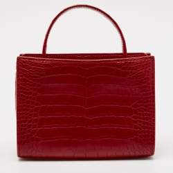 Loro Piana Red Croc Embossed Leather Cluisee Top Handle Bag