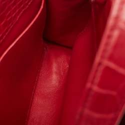 Loro Piana Red Croc Embossed Leather Cluisee Top Handle Bag