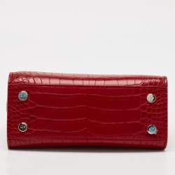 Loro Piana Red Croc Embossed Leather Cluisee Top Handle Bag