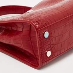 Loro Piana Red Croc Embossed Leather Cluisee Top Handle Bag