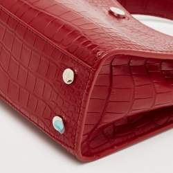 Loro Piana Red Croc Embossed Leather Cluisee Top Handle Bag