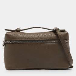 Pre Owned Loro Piana Dark Beige Leather Extra Pocket L19 Pouch Bag