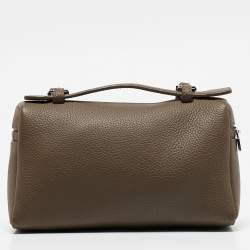 Pre Owned Loro Piana Dark Beige Leather Extra Pocket L19 Pouch Bag