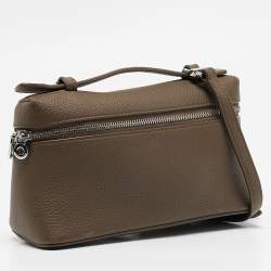 Pre Owned Loro Piana Dark Beige Leather Extra Pocket L19 Pouch Bag