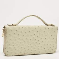 Loro Piana Ivory Ostrich Zip Around Wallet