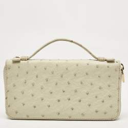 Loro Piana Ivory Ostrich Zip Around Wallet