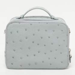 Pre Owned Loro Piana Grey Ostrich Leather Mini Clui Crossbody Bag