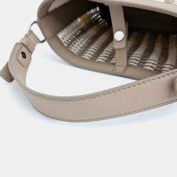 Pre Owned Loro Piana Beige Leather And Woven Straw Artemis Woven Bucket Bag