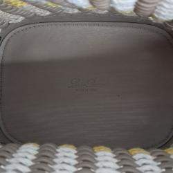 Pre Owned Loro Piana Beige Leather And Woven Straw Artemis Woven Bucket Bag