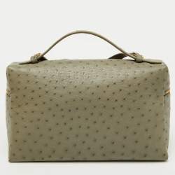 Pre Owned Loro Piana Light Grey Ostrich Extra Pocket L27 Bag